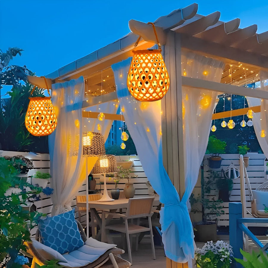 Solar Outdoor Lantern Light with Woven Pattern Shade