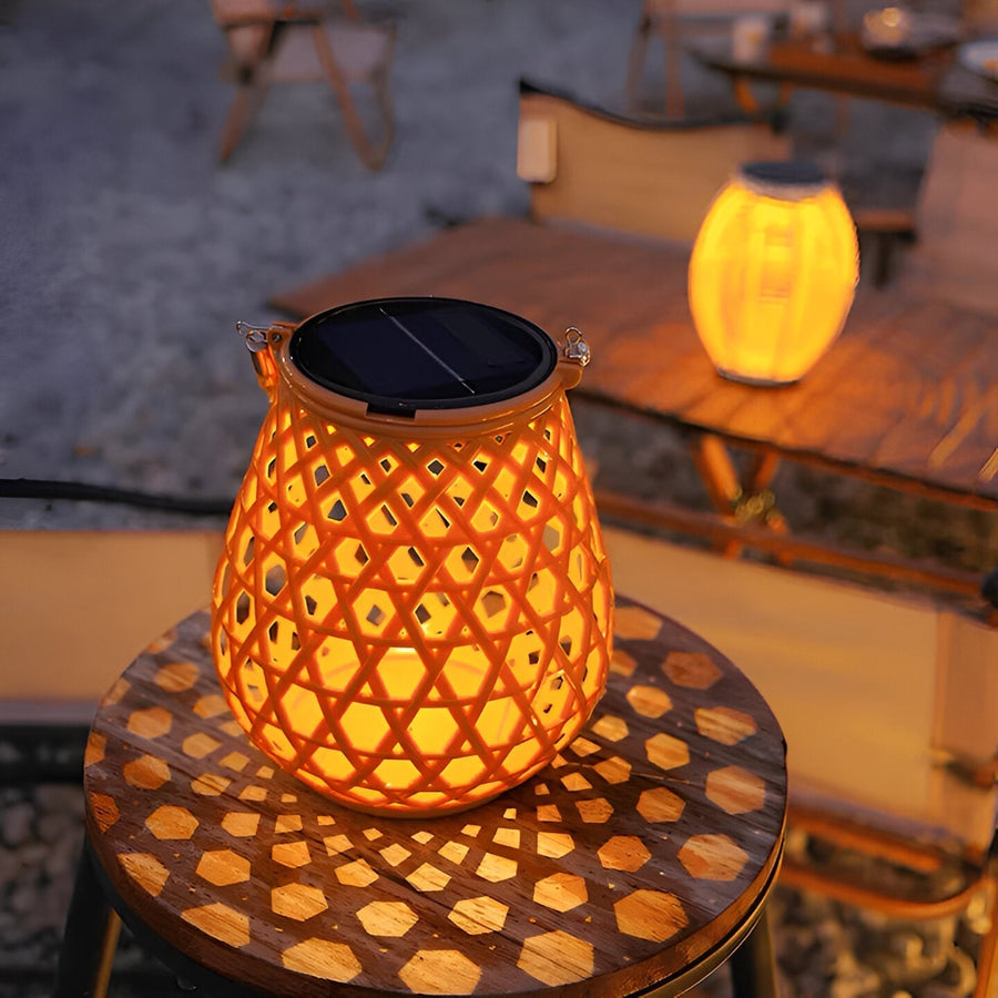 Solar Outdoor Lantern Light with Woven Pattern Shade