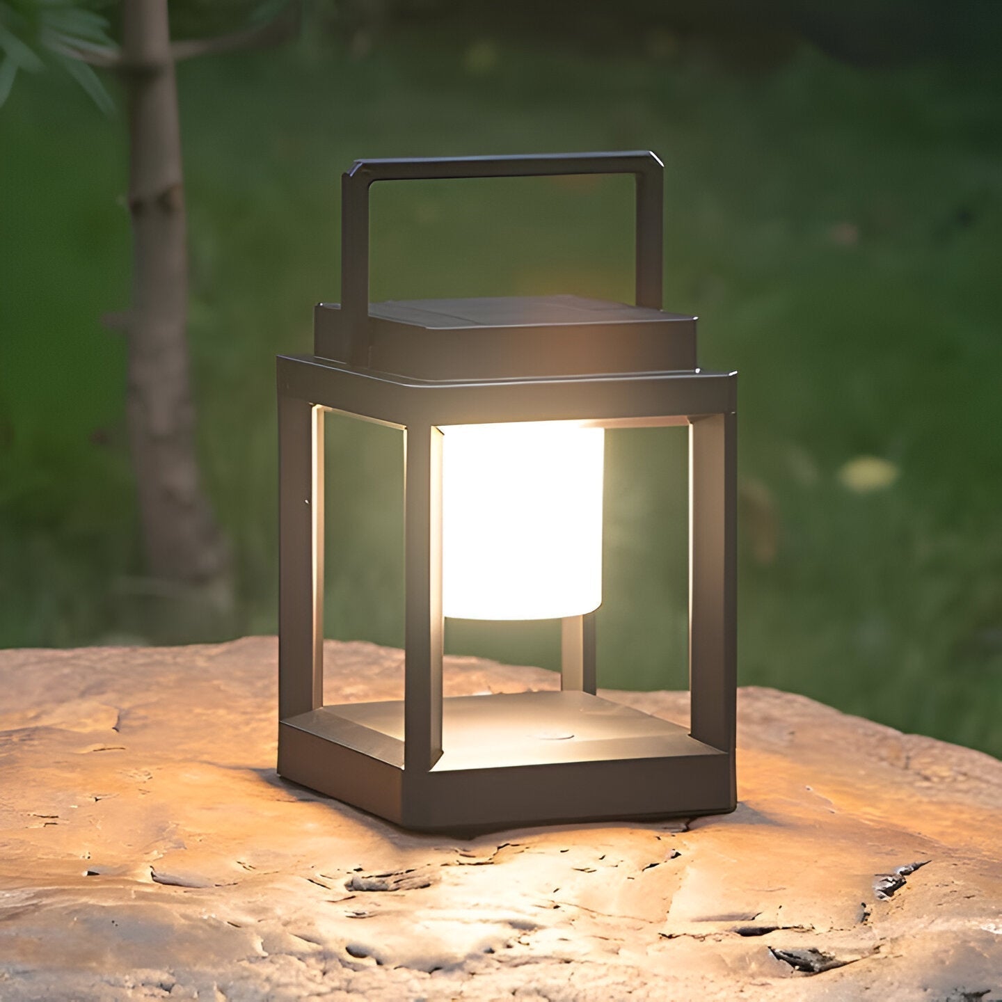 Black Outdoor Lantern Light with Square Frame and Handle