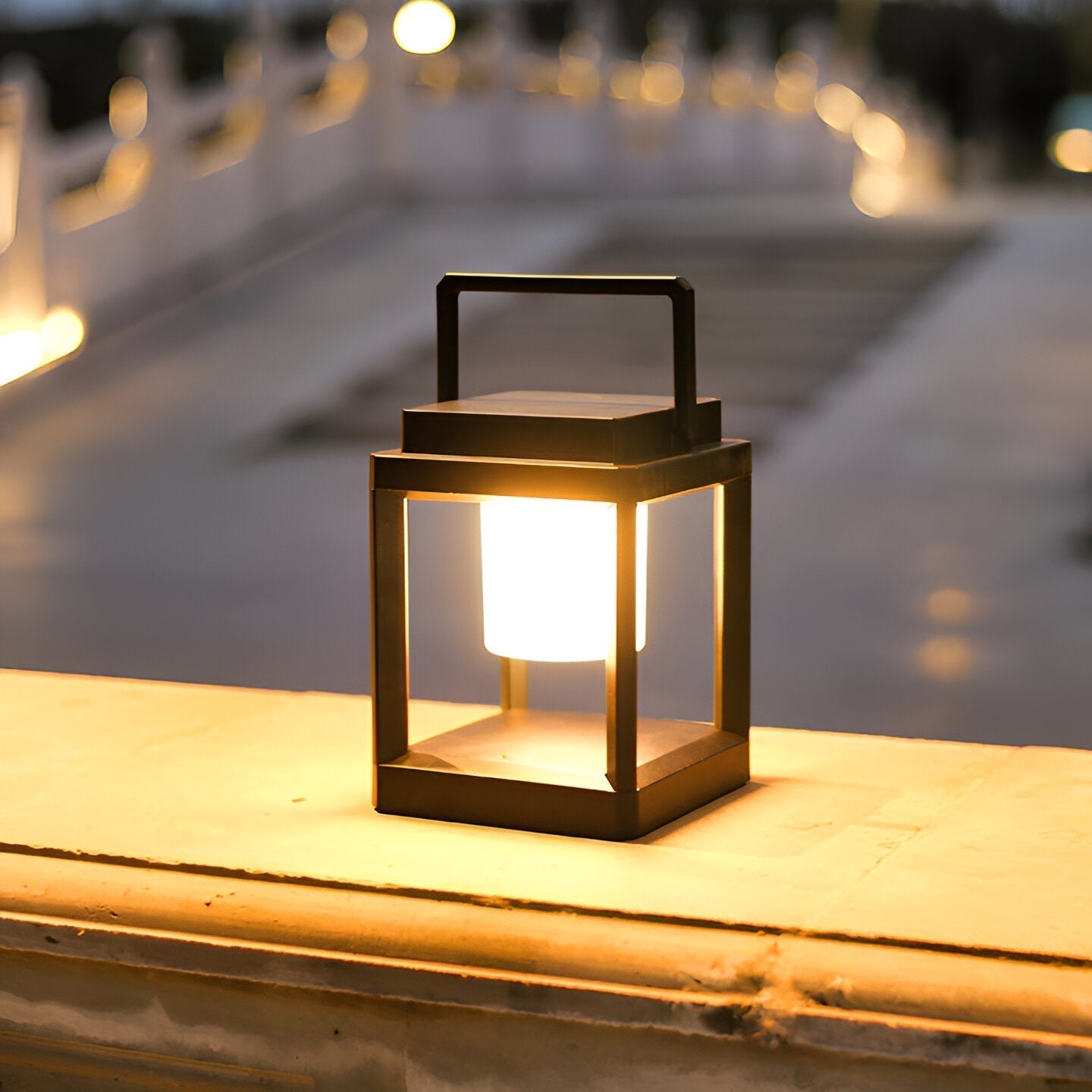 Black Outdoor Lantern Light with Square Frame and Handle