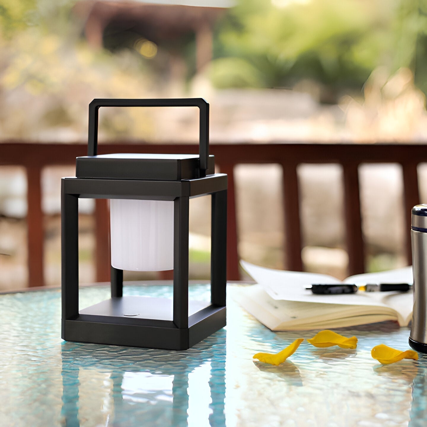 Black Outdoor Lantern Light with Square Frame and Handle