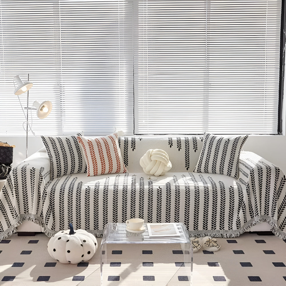 Leaf Fringed Lace Couch Cover
