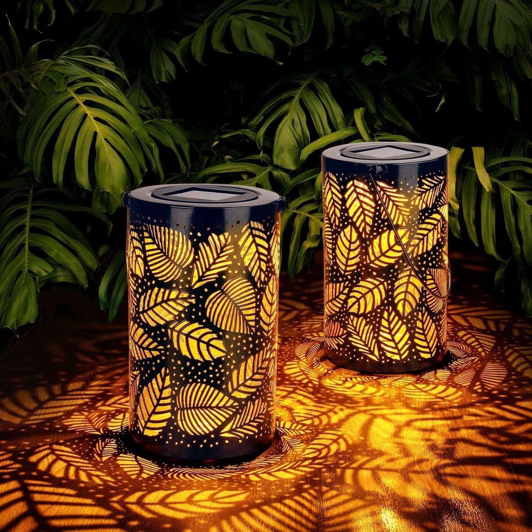 Cylindrical Solar Garden Lantern With Leaf Cutout