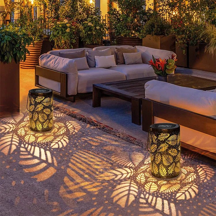 Cylindrical Solar Garden Lantern With Leaf Cutout