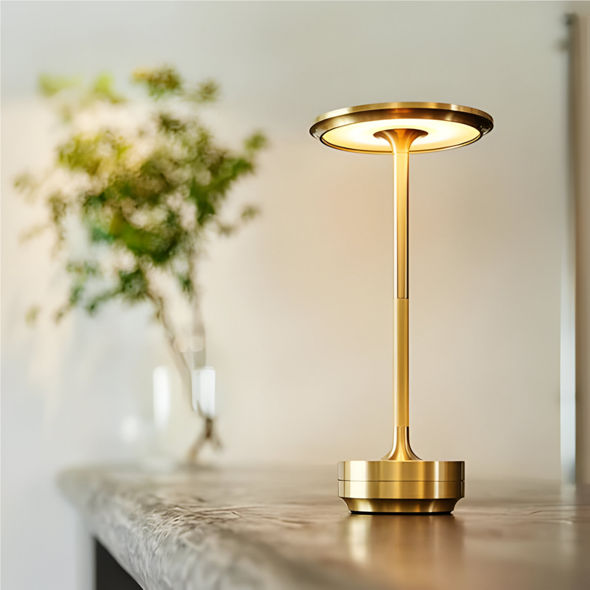 Rechargeable LED Table Lamp with Disc Light Head and Metal Base