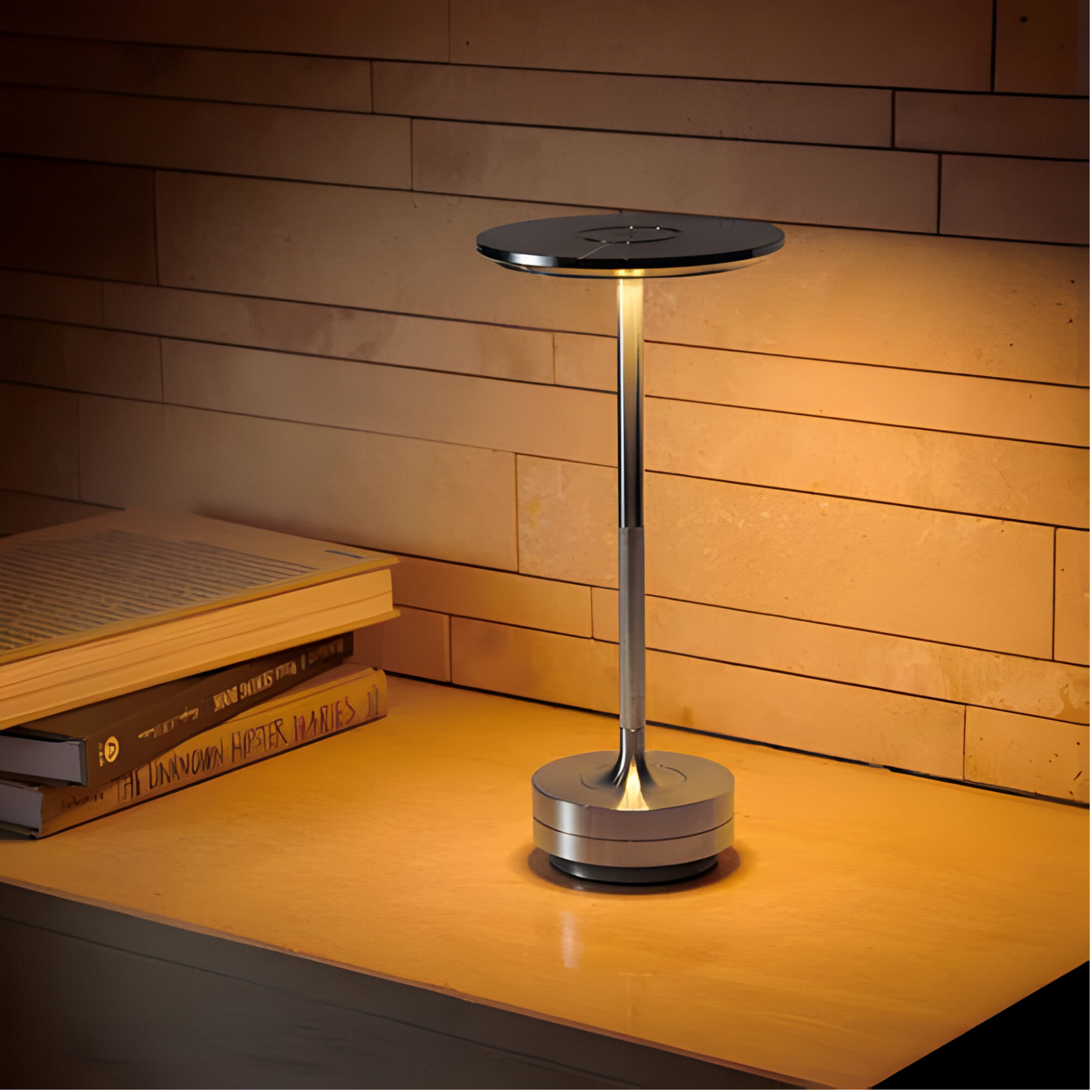 Rechargeable LED Table Lamp with Disc Light Head and Metal Base