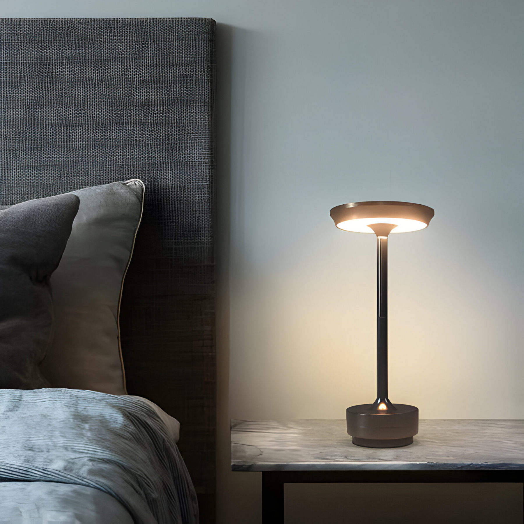 Rechargeable LED Table Lamp with Disc Light Head and Metal Base