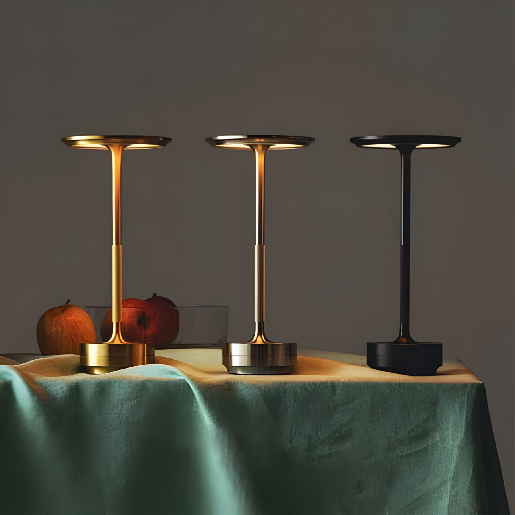 Rechargeable LED Table Lamp with Disc Light Head and Metal Base