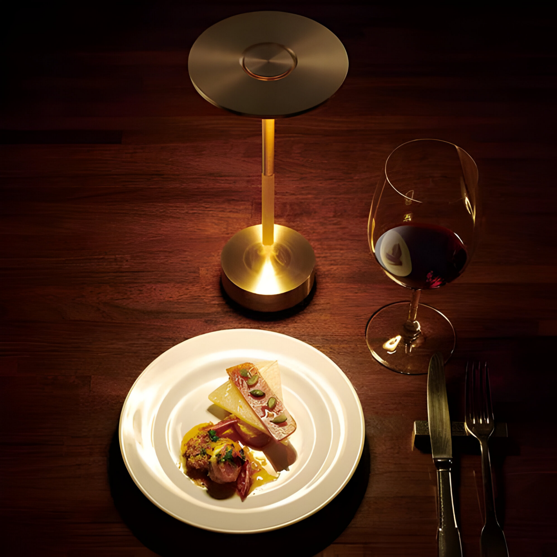 Rechargeable LED Table Lamp with Disc Light Head and Metal Base