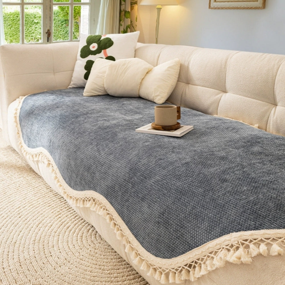 Luxury Chenille Woven Texture Tassel Couch Cover