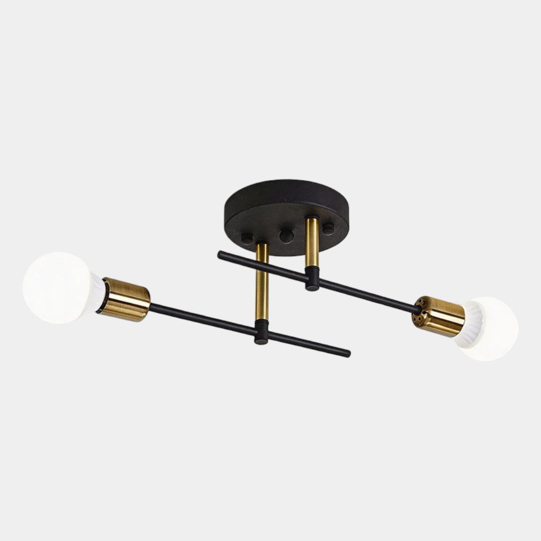 Modern 2-Light Ceiling Lamp | Black & Gold Flush Mount Chandelier