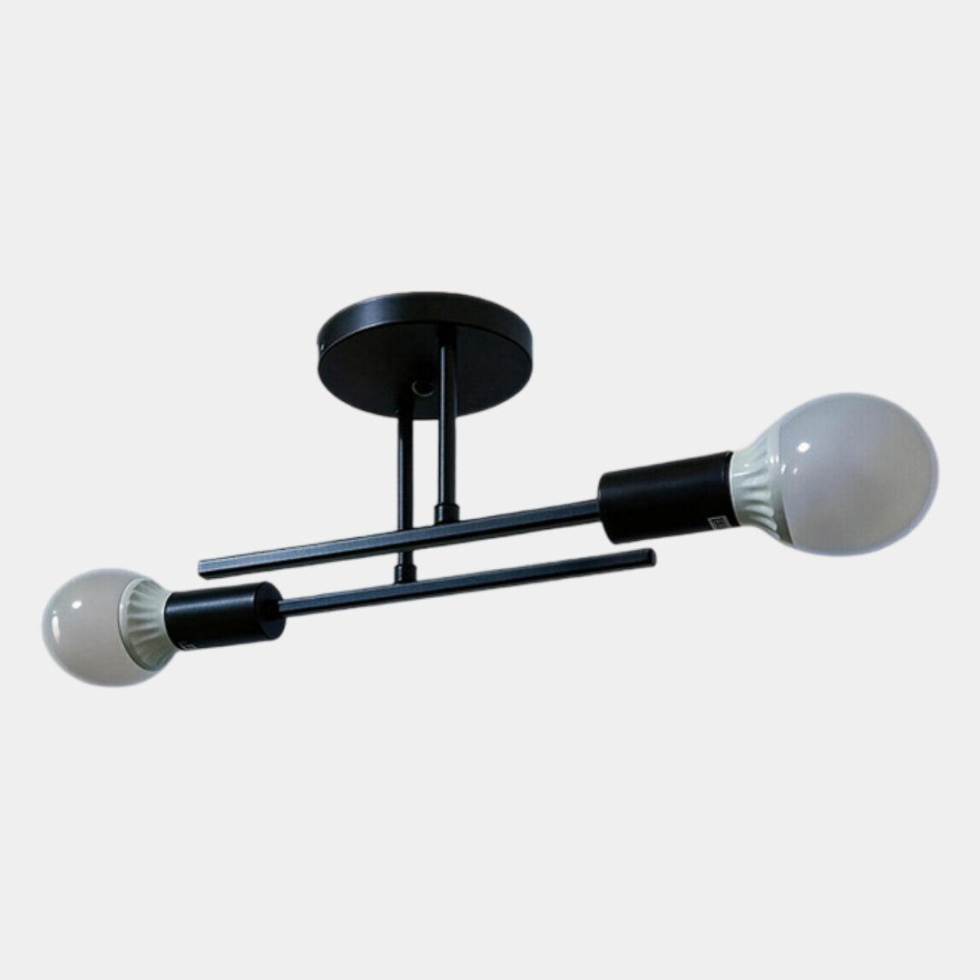 Modern 2-Light Ceiling Lamp | Black & Gold Flush Mount Chandelier