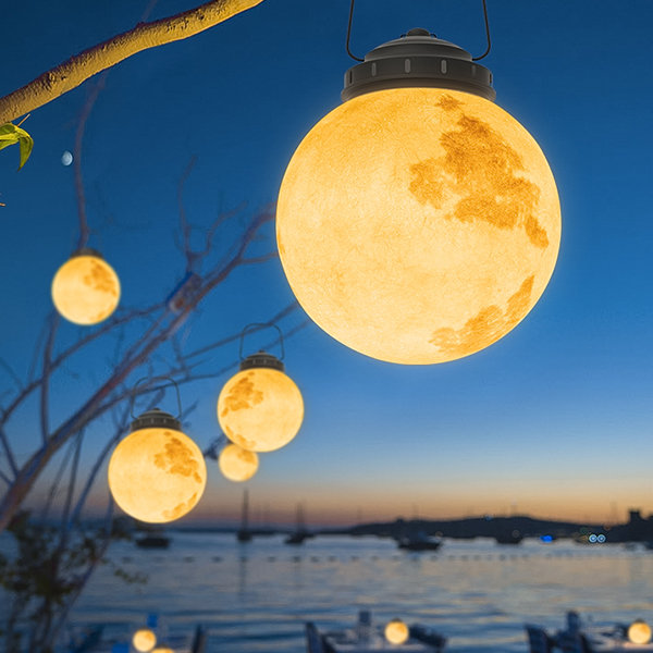Solar Hanging Garden Light With Round Moon Shape In Gold