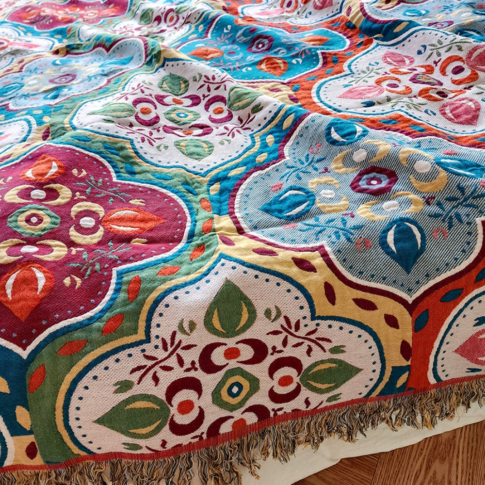 Moroccan Mosaic Tassel Cotton Blanket