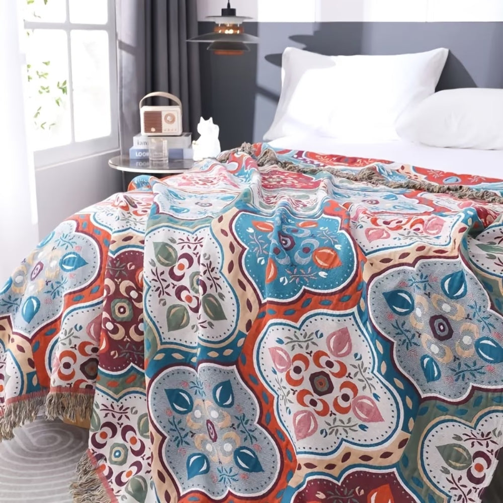 Moroccan Mosaic Tassel Cotton Blanket
