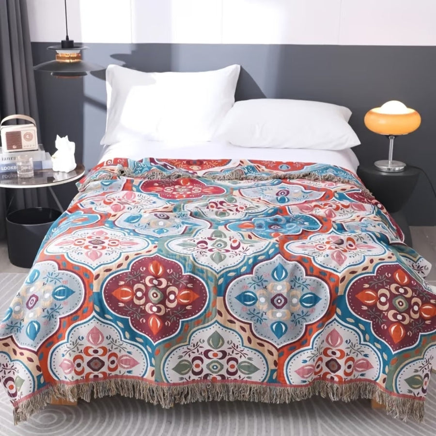Moroccan Mosaic Tassel Cotton Blanket