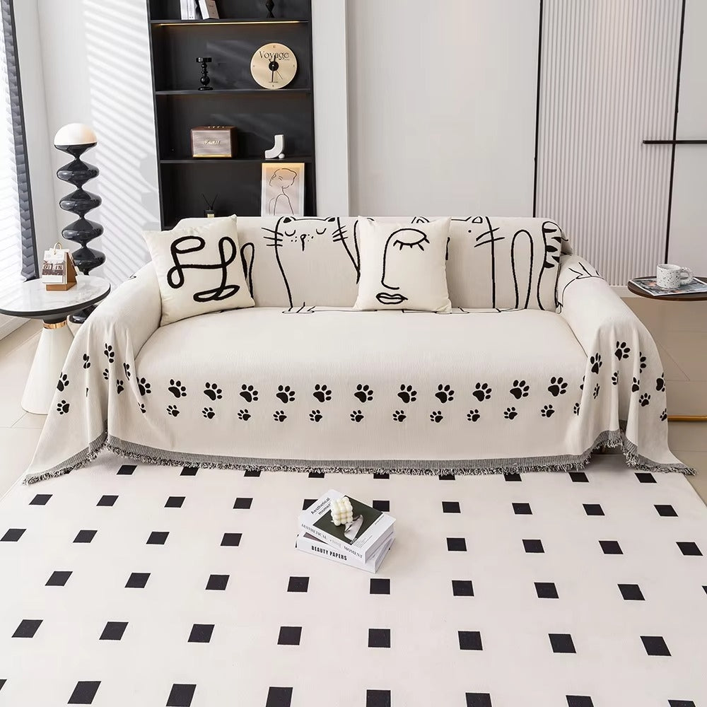 Nordic Cat Paw Chenille Couch Cover