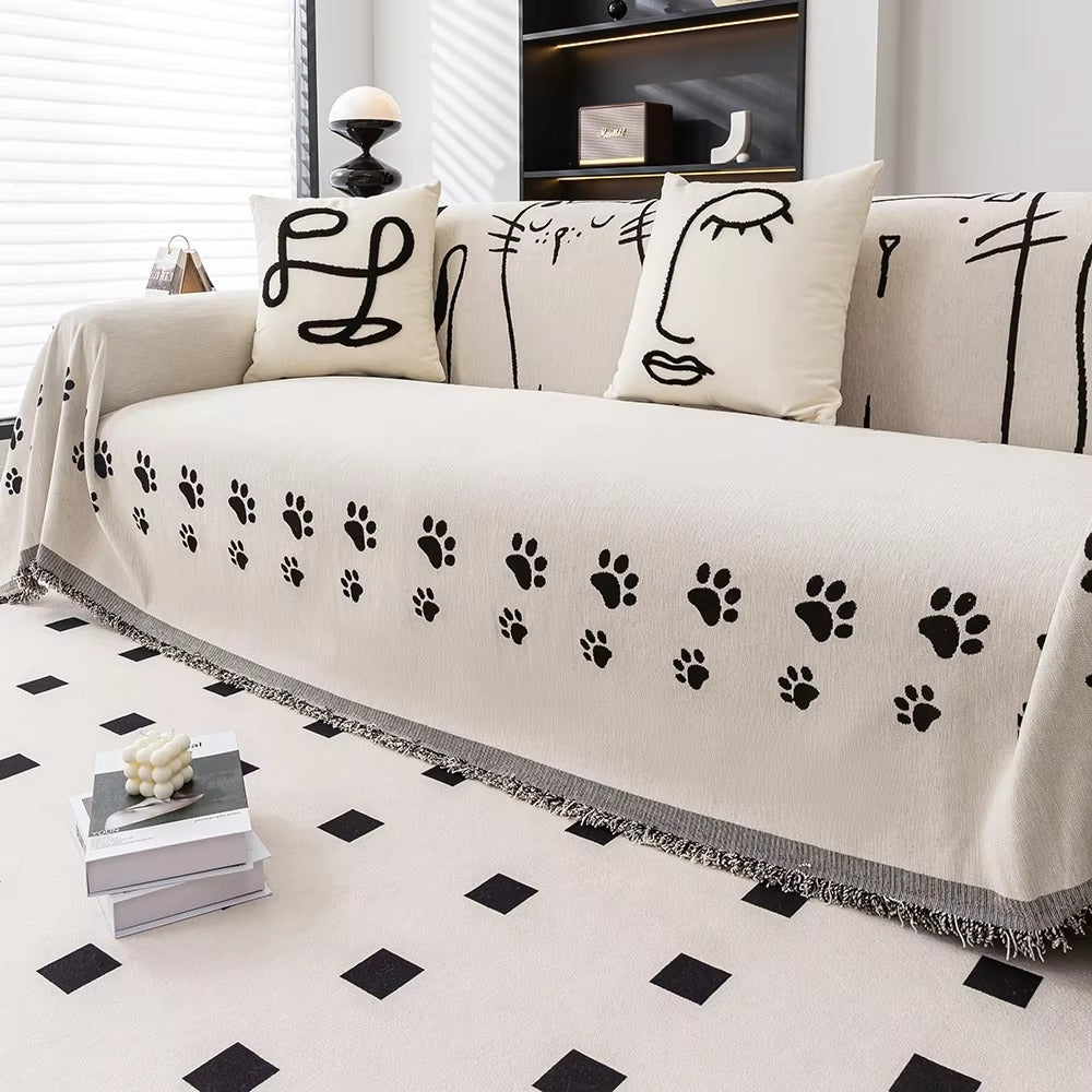 Nordic Cat Paw Chenille Couch Cover