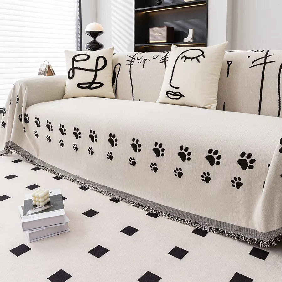 Nordic Cat Paw Chenille Couch Cover