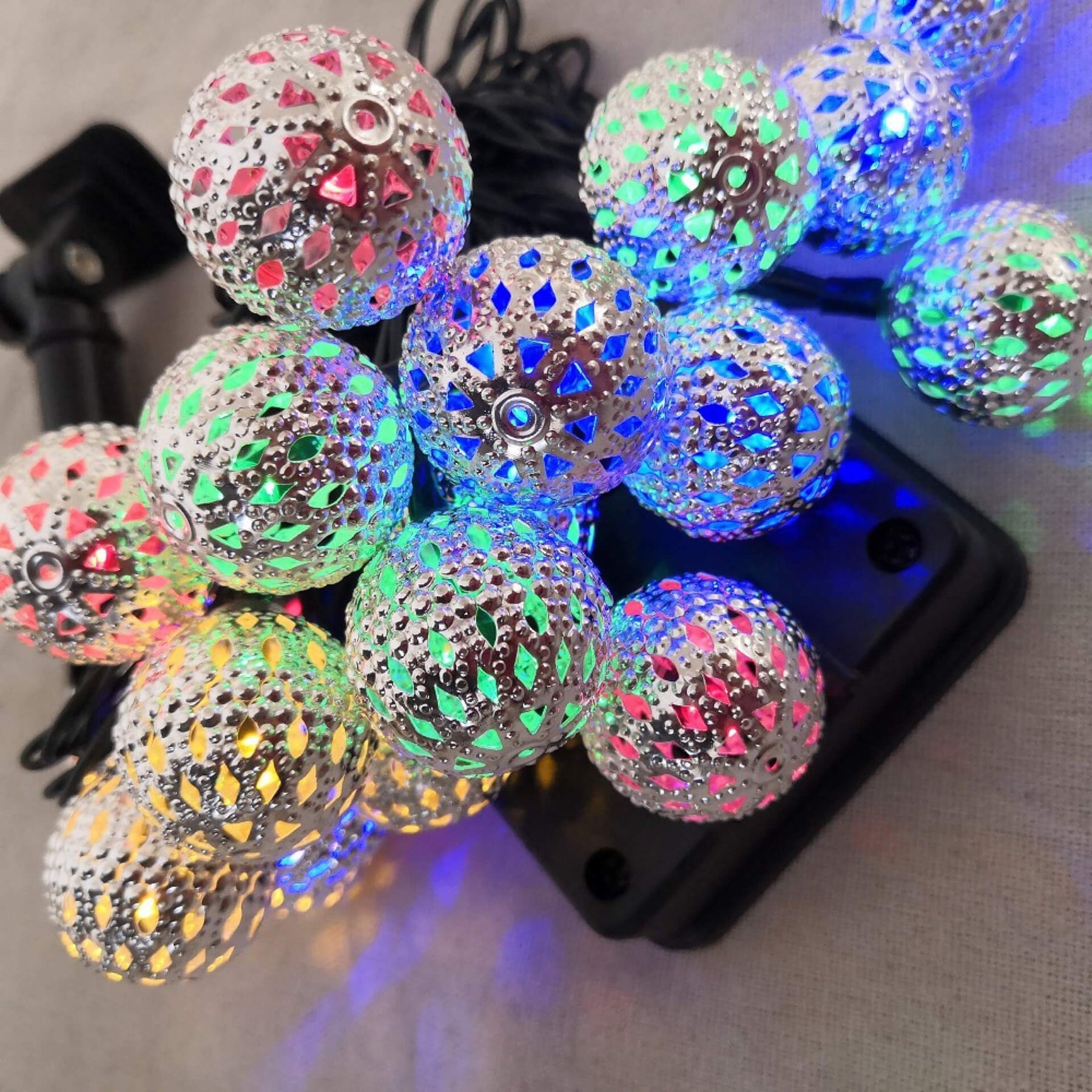 Solar Garden String Lights with Patterned Ball Lanterns