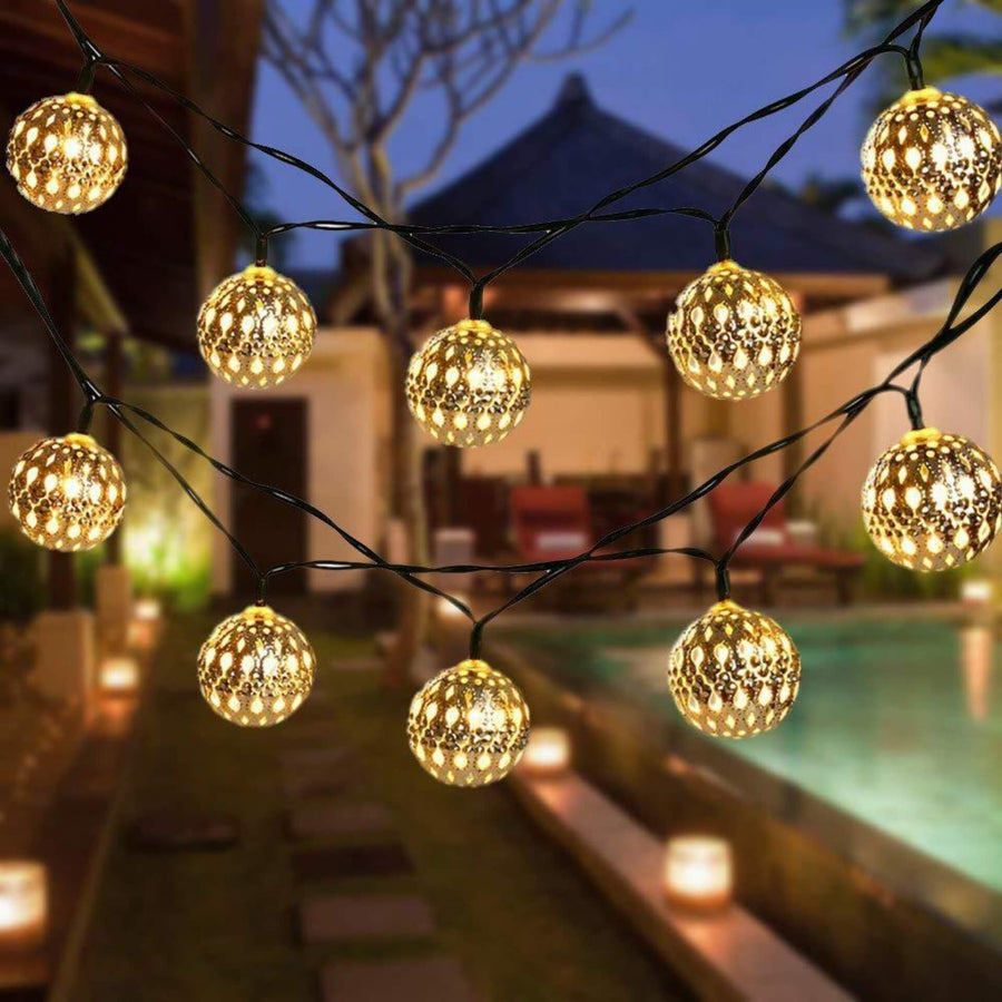 Solar Garden String Lights with Patterned Ball Lanterns