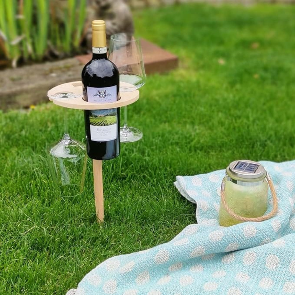 Foldable Picnic Wine Table Portable Outdoor Stand for Glasses & Bottle
