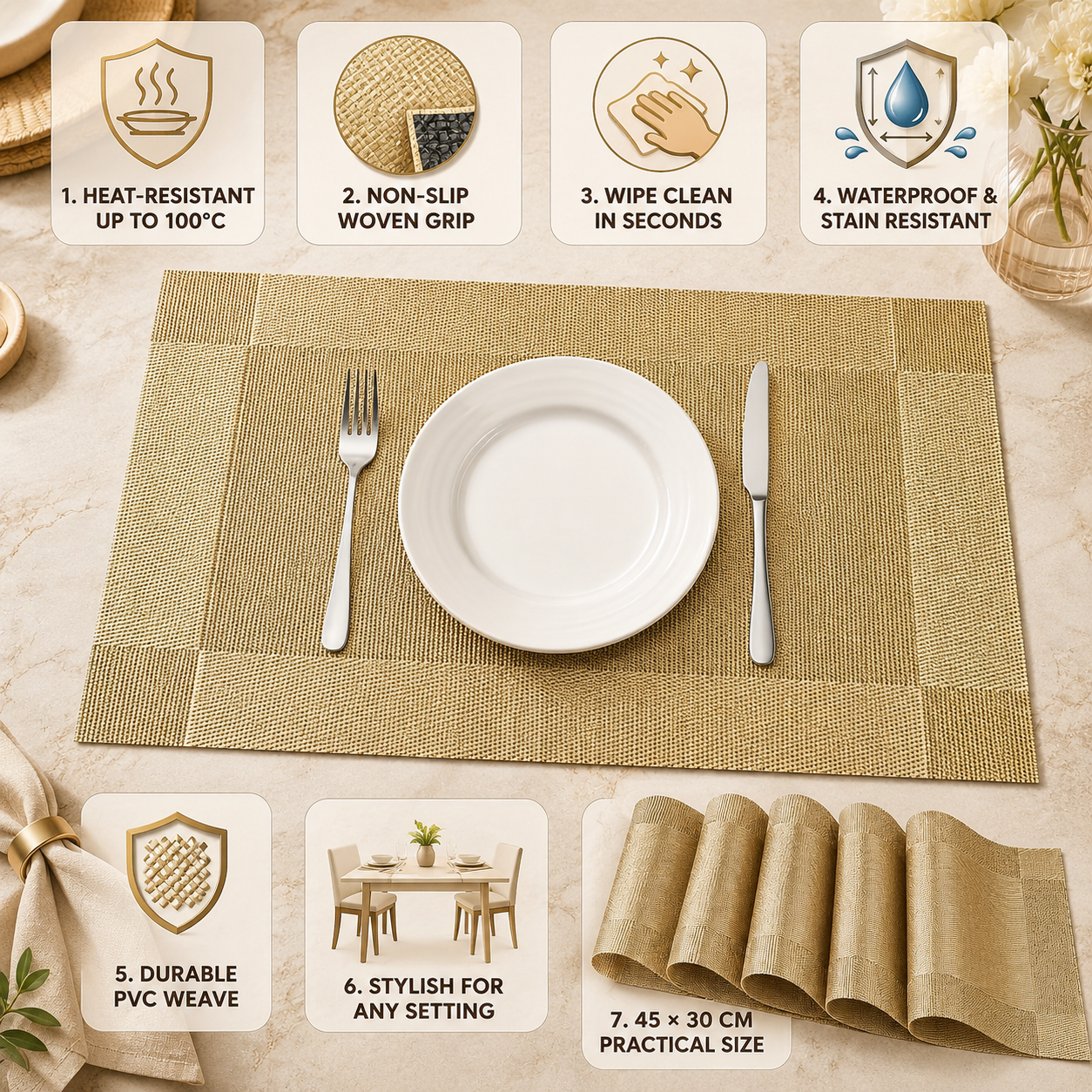 PlaciMat | Heat-Resistant PVC Placemats | Washable & Non-Slip Table Mats