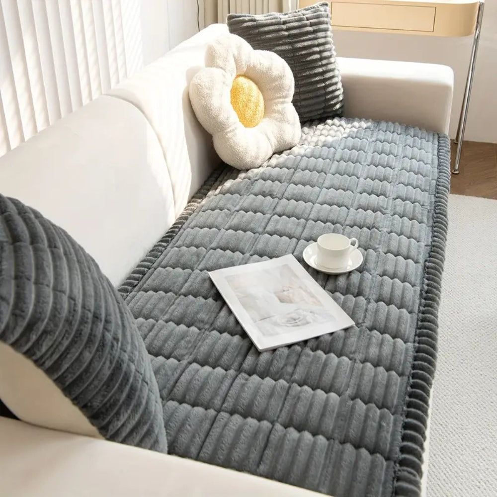 Plush Pleated Edges Couch Cover