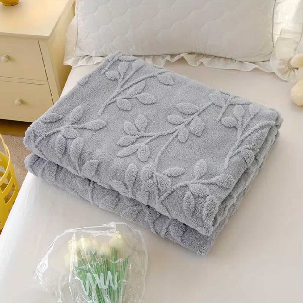 Plush Leaf Cosy Embossed Fleece Throw Blanket