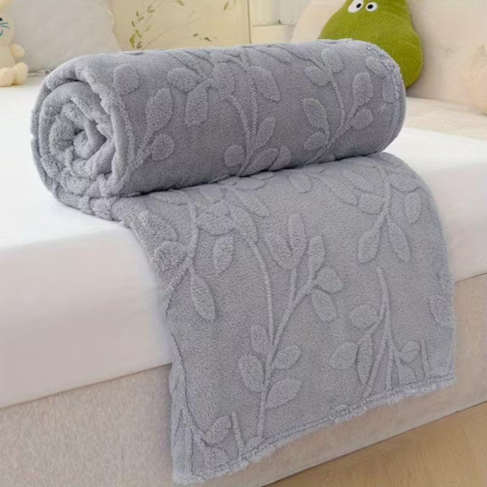 Plush Leaf Cosy Embossed Fleece Throw Blanket