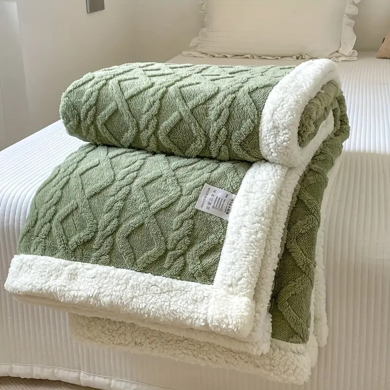 Reversible textured blanket with geometric pattern