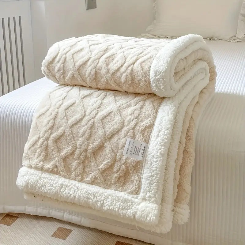 Reversible textured blanket with geometric pattern