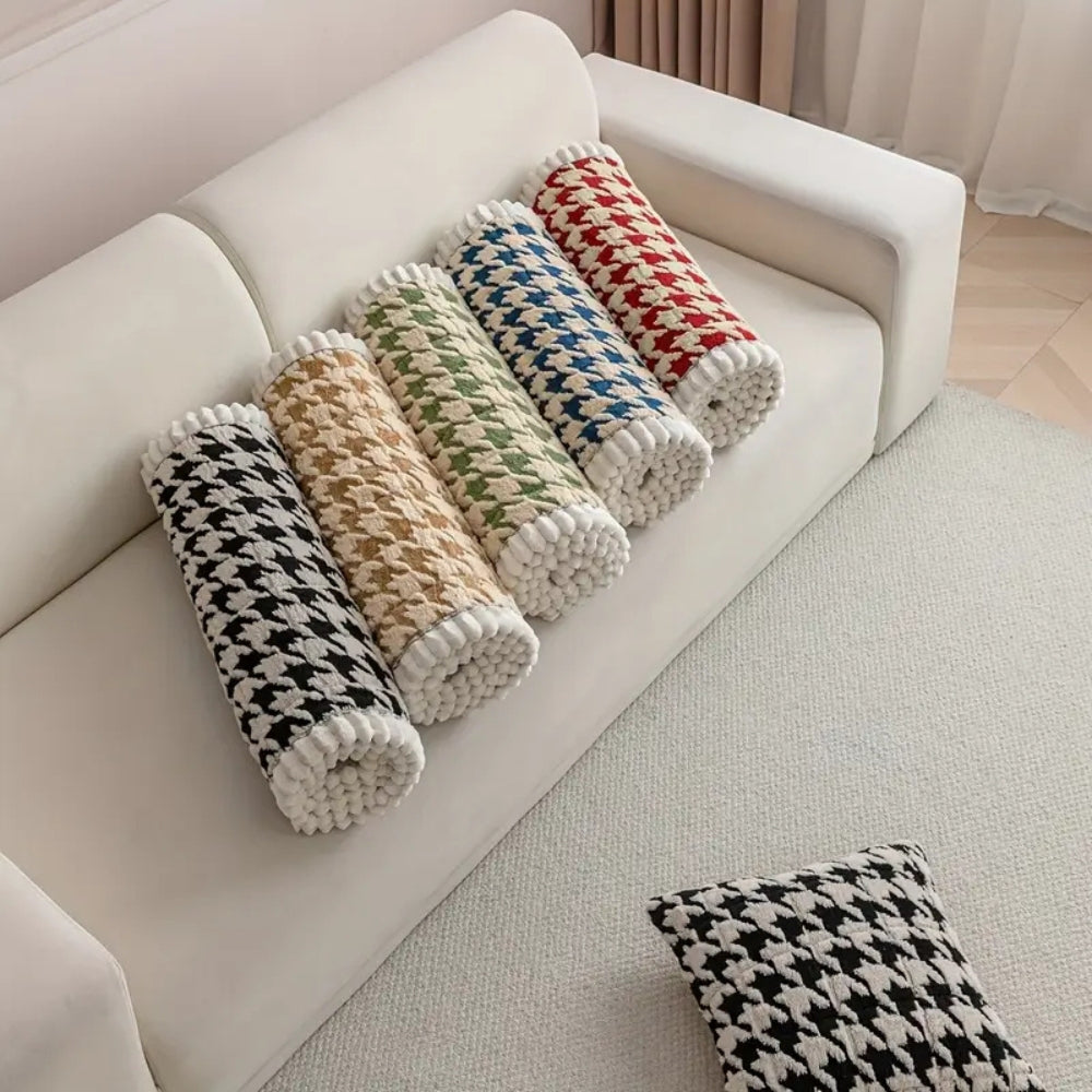 Colourful Plush Houndstooth Couch Cover and Cushion Cover