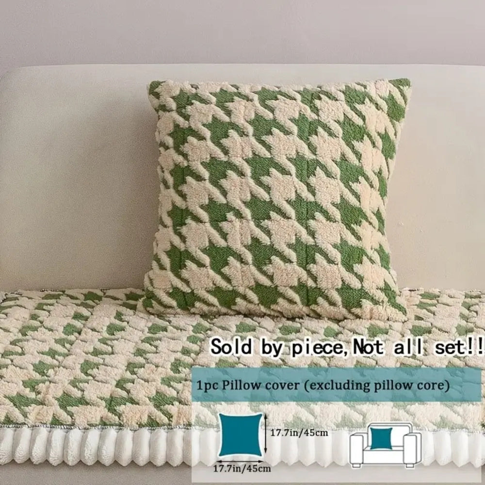 Colourful Plush Houndstooth Couch Cover and Cushion Cover