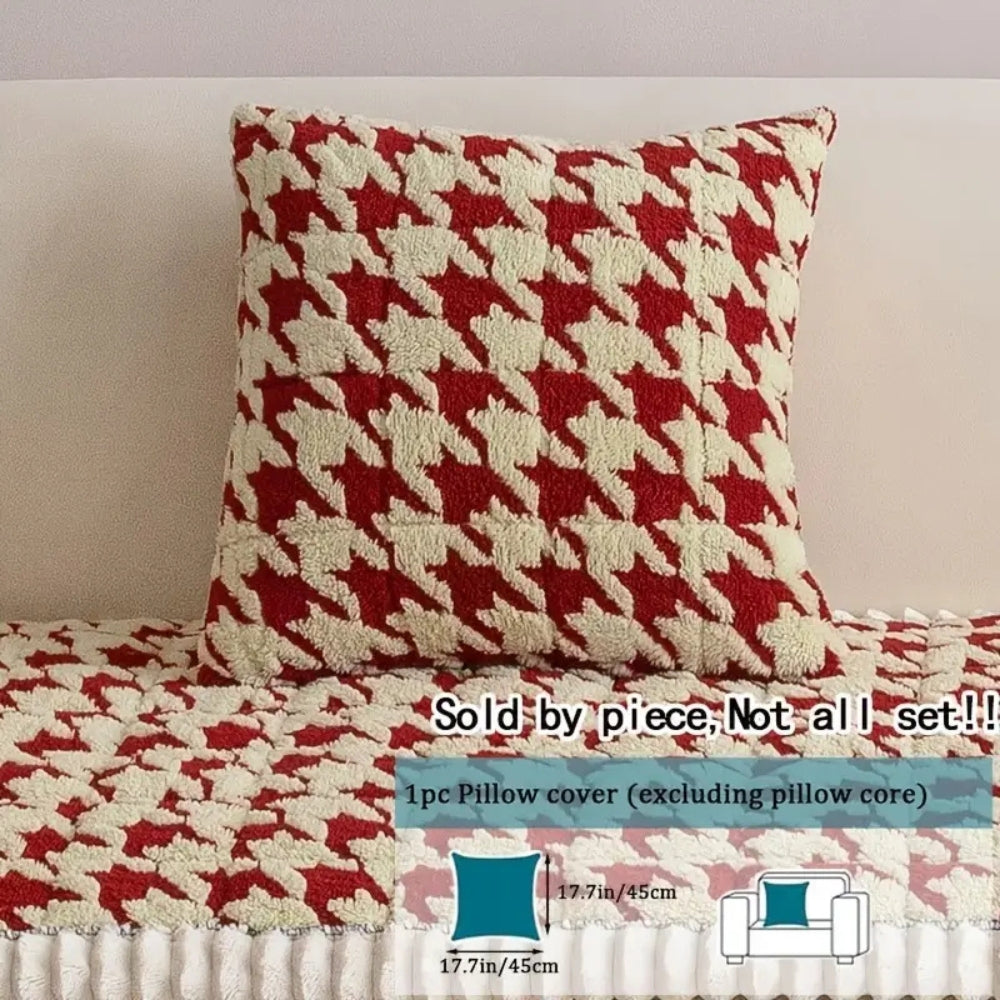 Colourful Plush Houndstooth Couch Cover and Cushion Cover