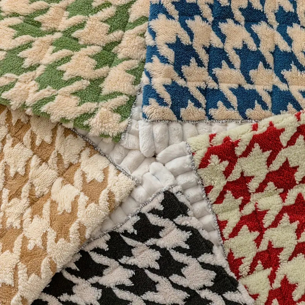 Colourful Plush Houndstooth Couch Cover and Cushion Cover