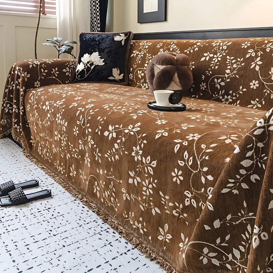 Rustic Blossom Ivory Floral Couch Cover