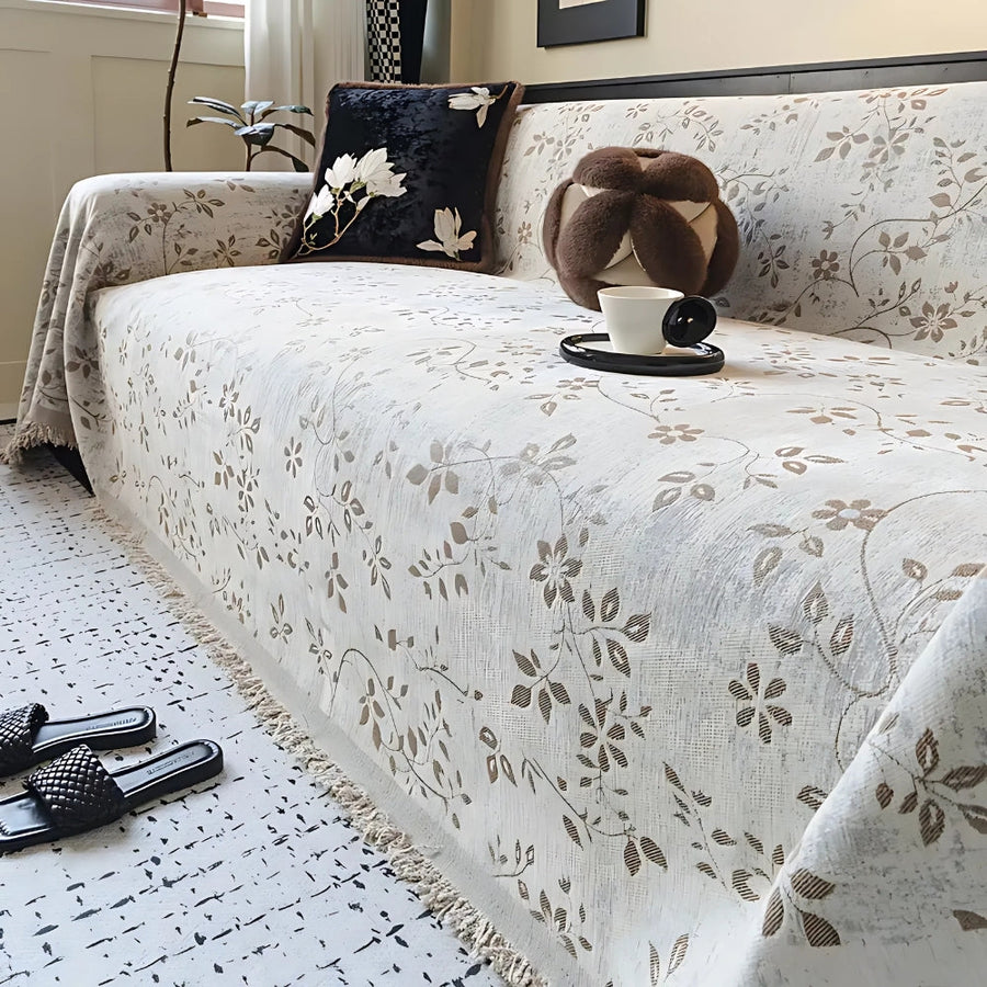 Rustic Blossom Ivory Floral Couch Cover
