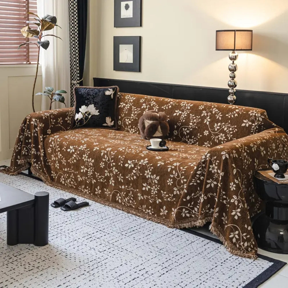 Rustic Blossom Ivory Floral Couch Cover