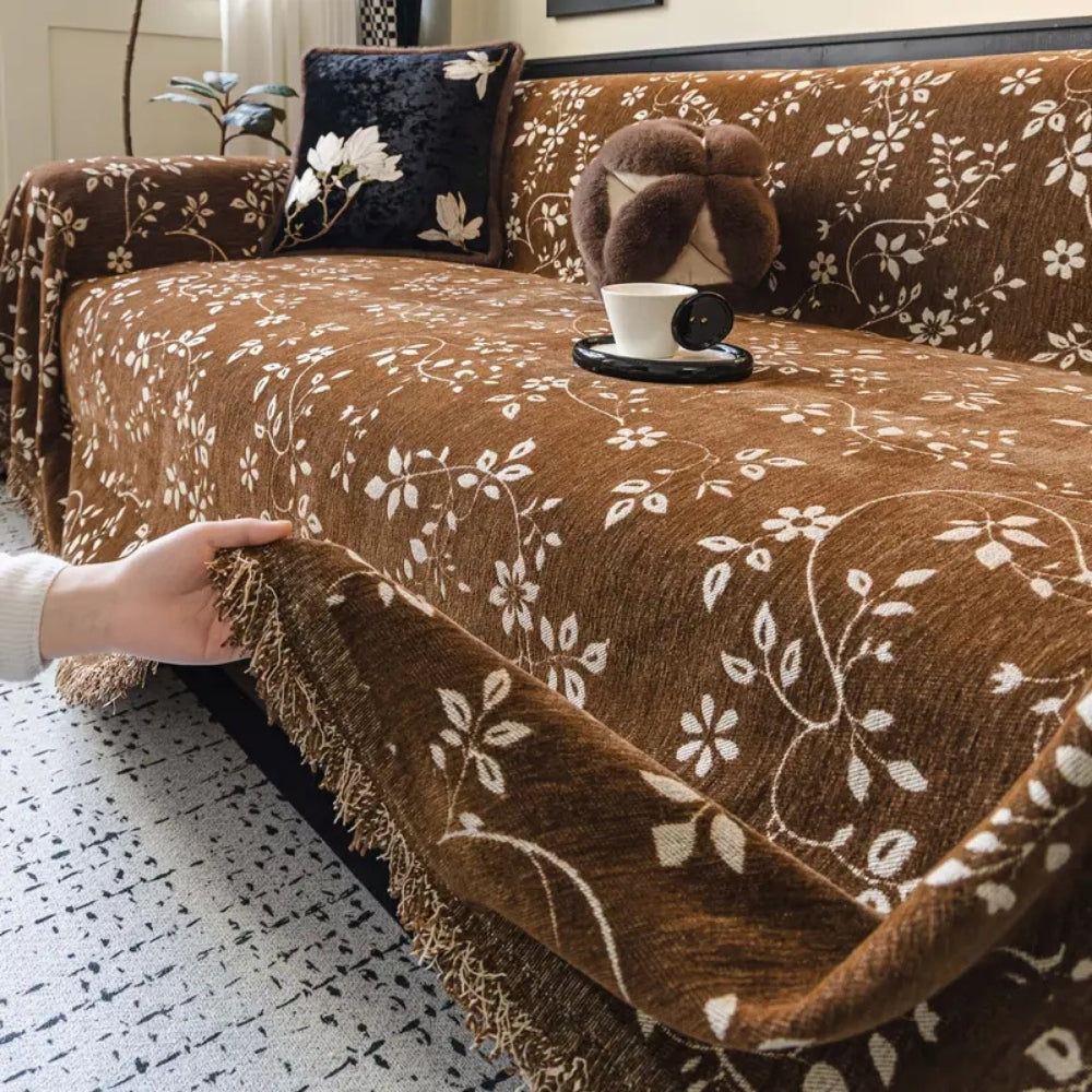 Rustic Blossom Ivory Floral Couch Cover