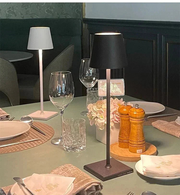 Wireless Metal Cone Shade LED Table Lamp with Square Base