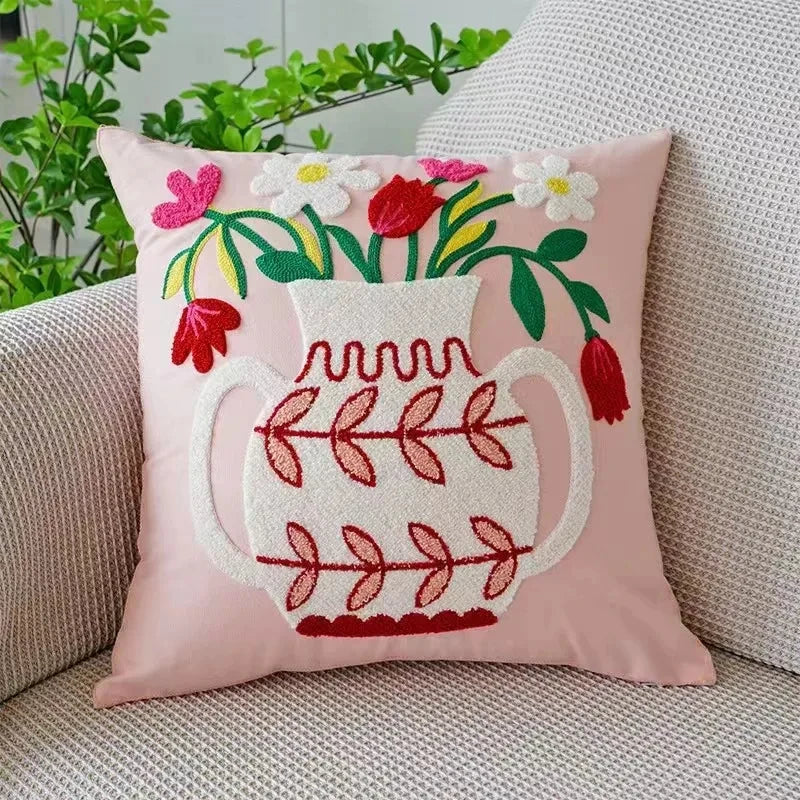 Floral Cushion Cover Embroidered Pillow Case Decorative Cover