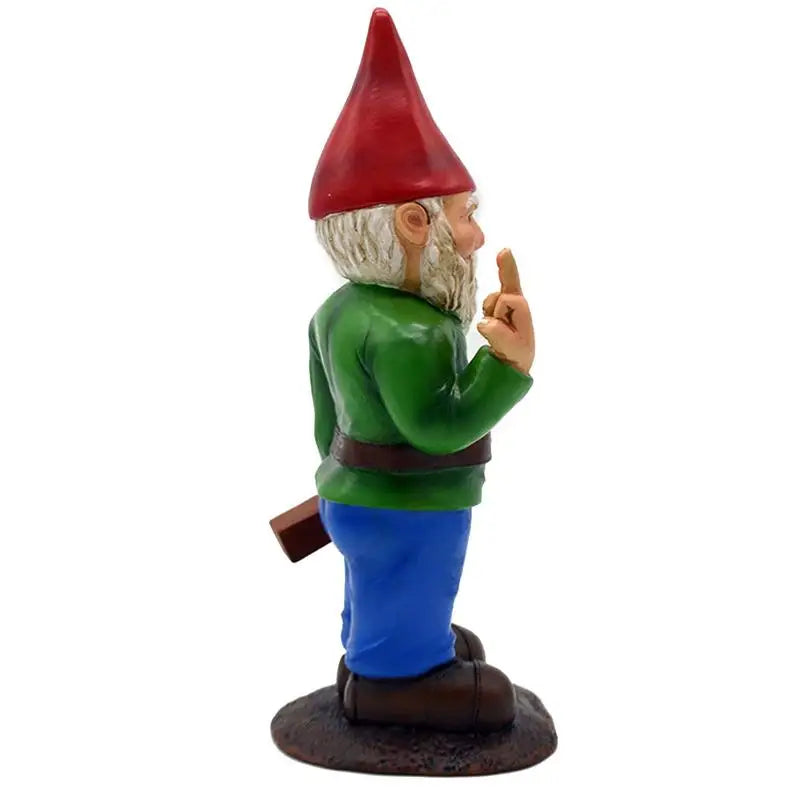 Garden Gnome Statue with Hand Sign Resin Outdoor Figurine