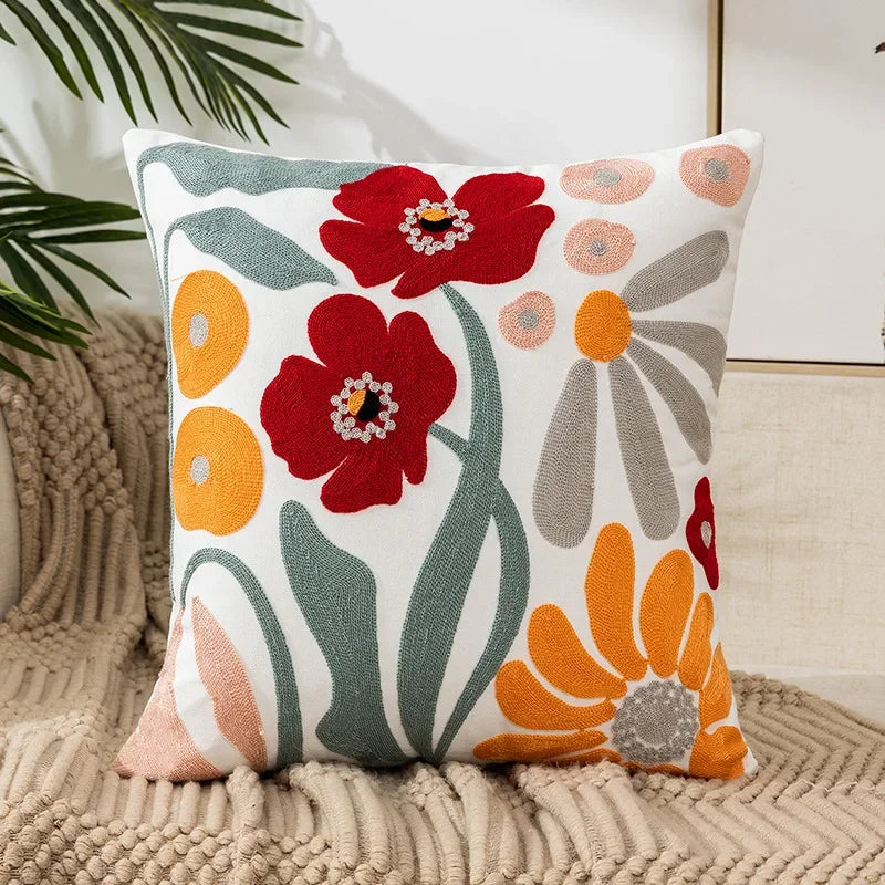 Floral Cushion Cover Embroidered Pillow Case Decorative Cover