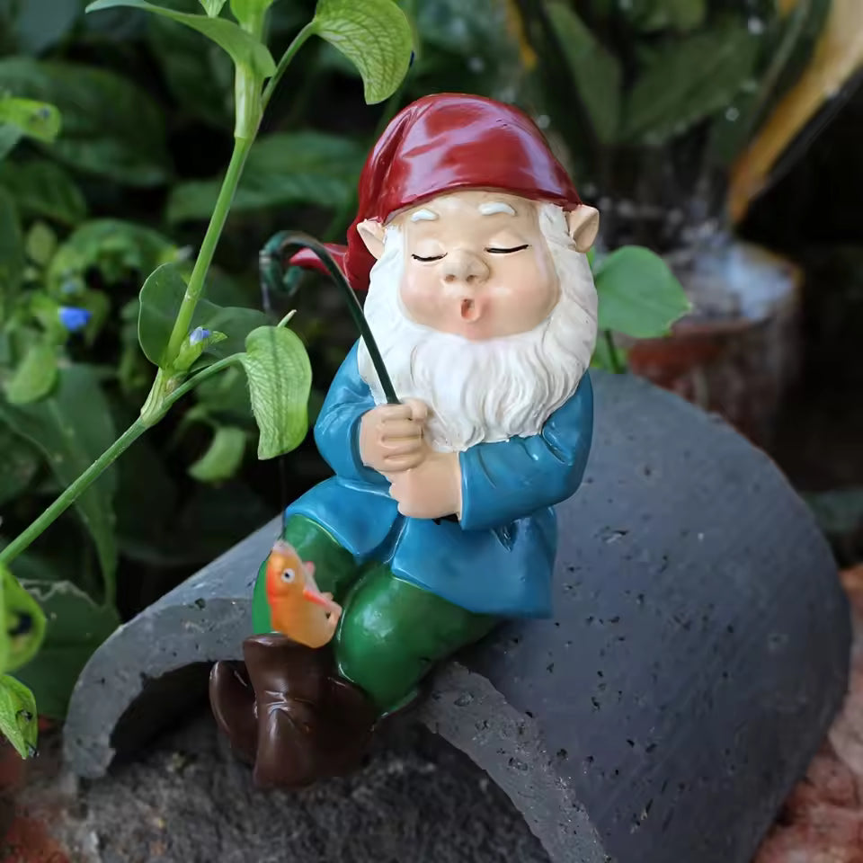 Resin Garden Gnome Figure Sitting with Fishing Rod