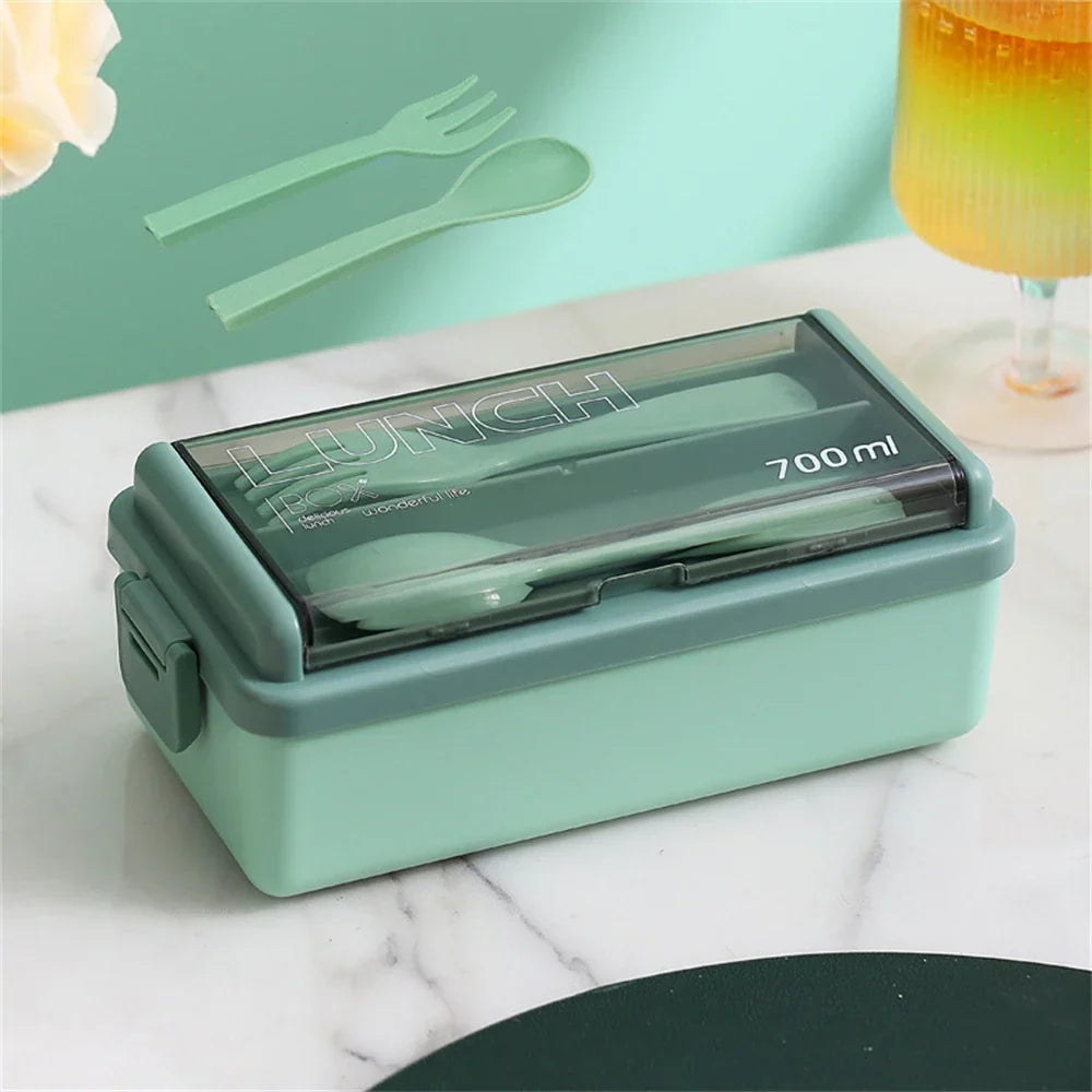 1400ml Double Layer Bento Box | Portable Lunch Box with Fork & Spoon – Microwave Safe Food Storage for Kids & Adults