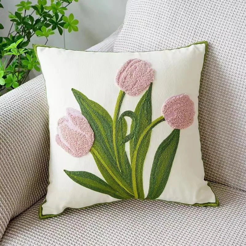 Floral Cushion Cover Embroidered Pillow Case Decorative Cover