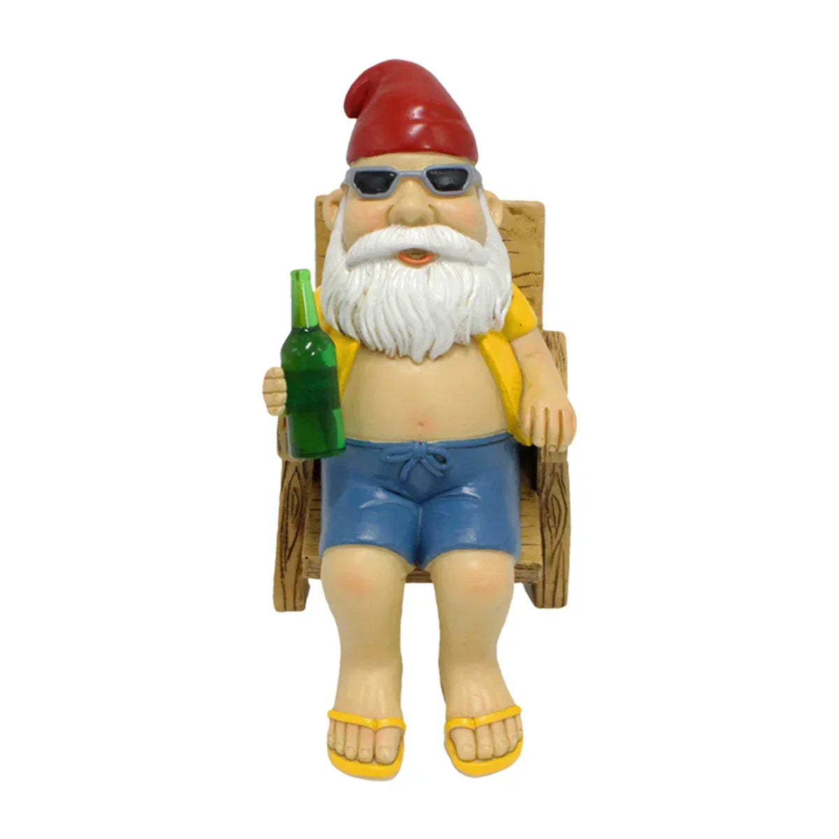 Garden Gnome Statue Sitting on Chair with Bottle
