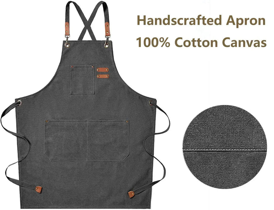 Canvas Apron Unisex Chef Work Apron Pockets Adjustable Durable