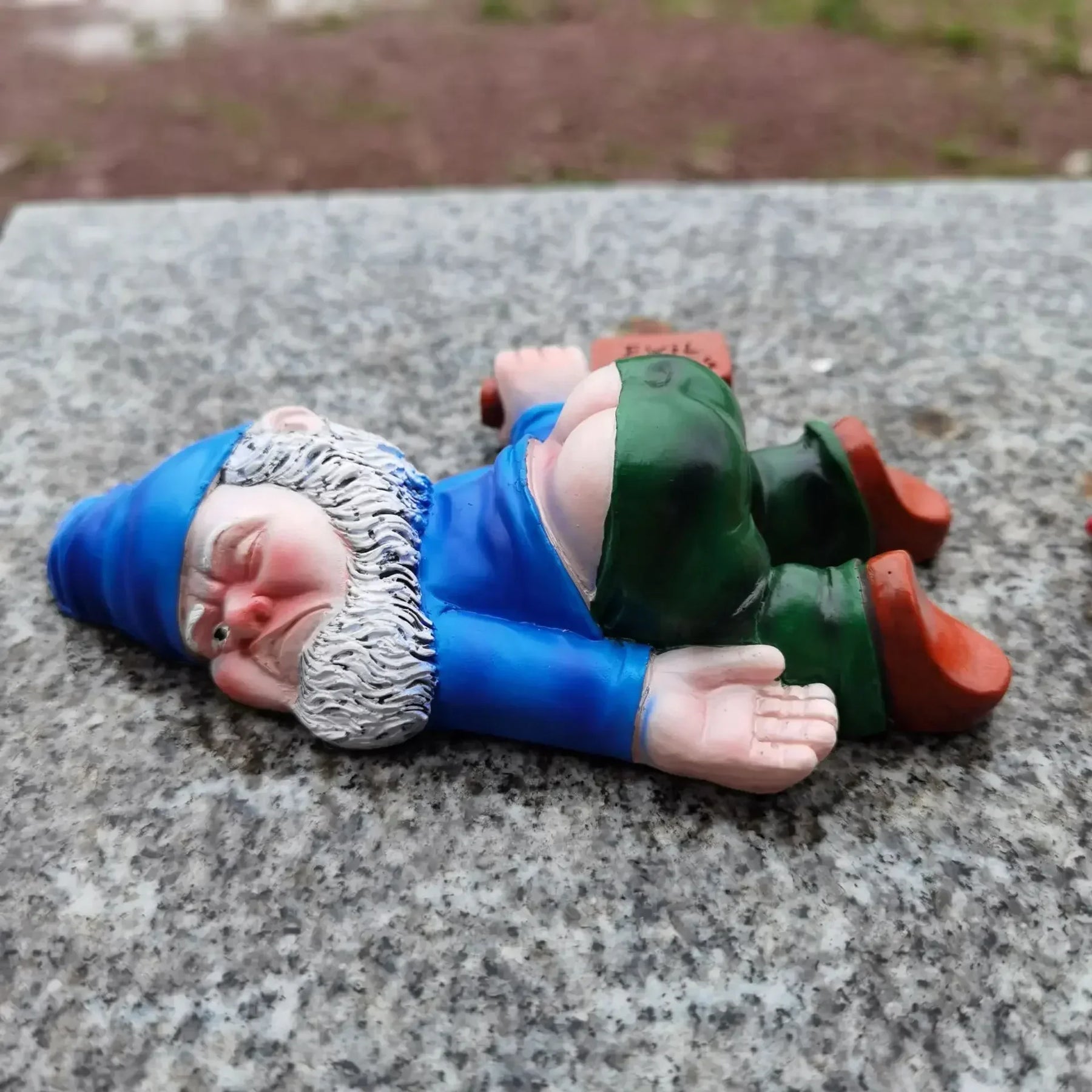 Lying Garden Gnome Statue with Hat and Bottle